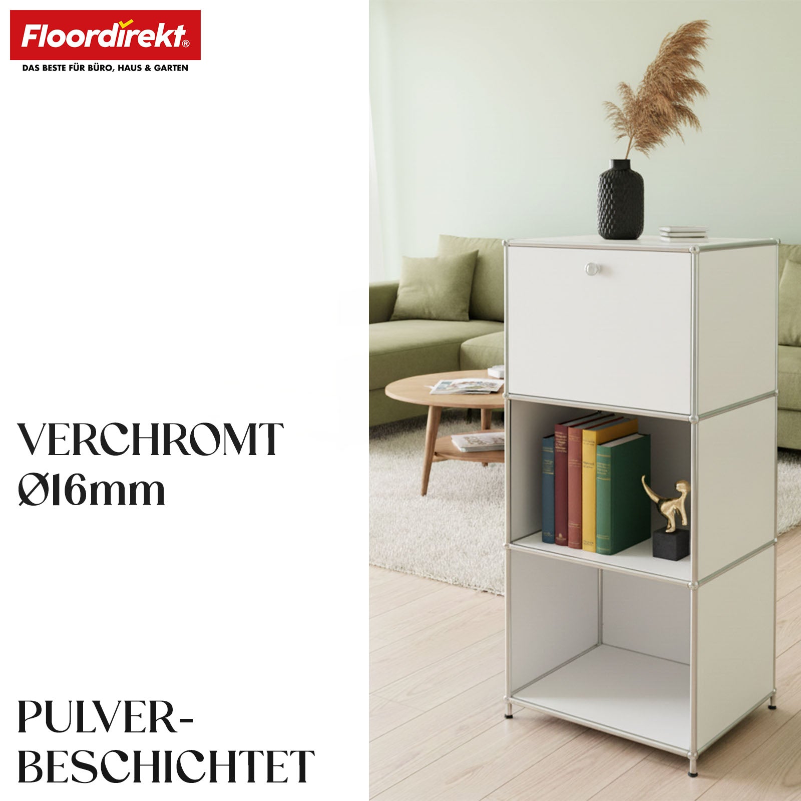 Metallreol | Concept Epure MK-107 | 4-etagers opbevaringsreol med aflåseligt rum og hylder | Fås i forskellige farver