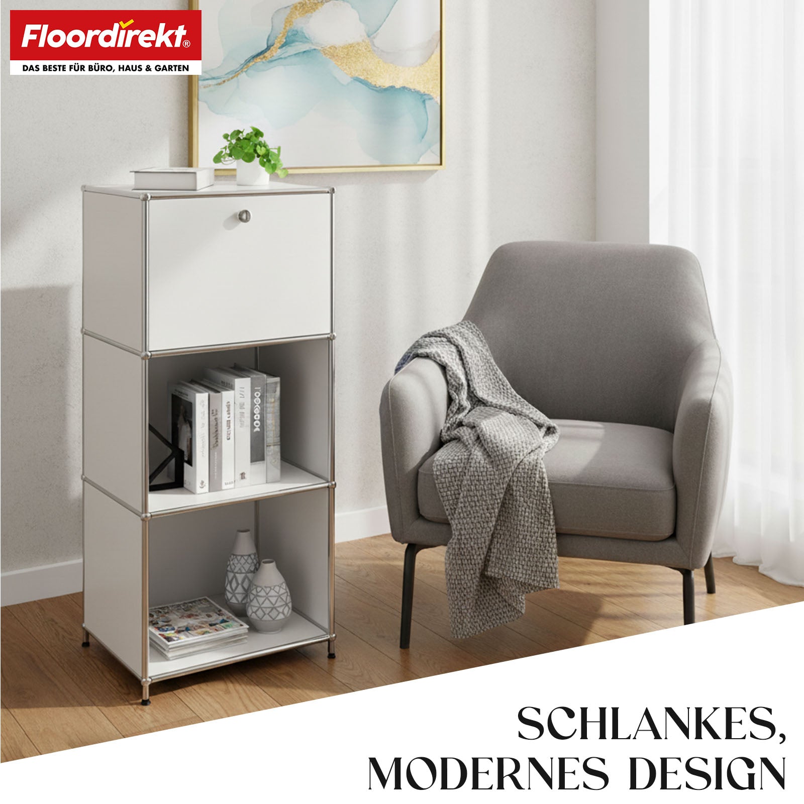 Metallreol | Concept Epure MK-107 | 4-etagers opbevaringsreol med aflåseligt rum og hylder | Fås i forskellige farver