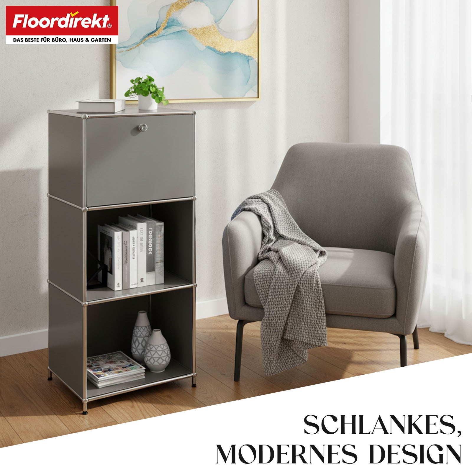 Metallreol | Concept Epure MK-107 | 4-etagers opbevaringsreol med aflåseligt rum og hylder | Fås i forskellige farver