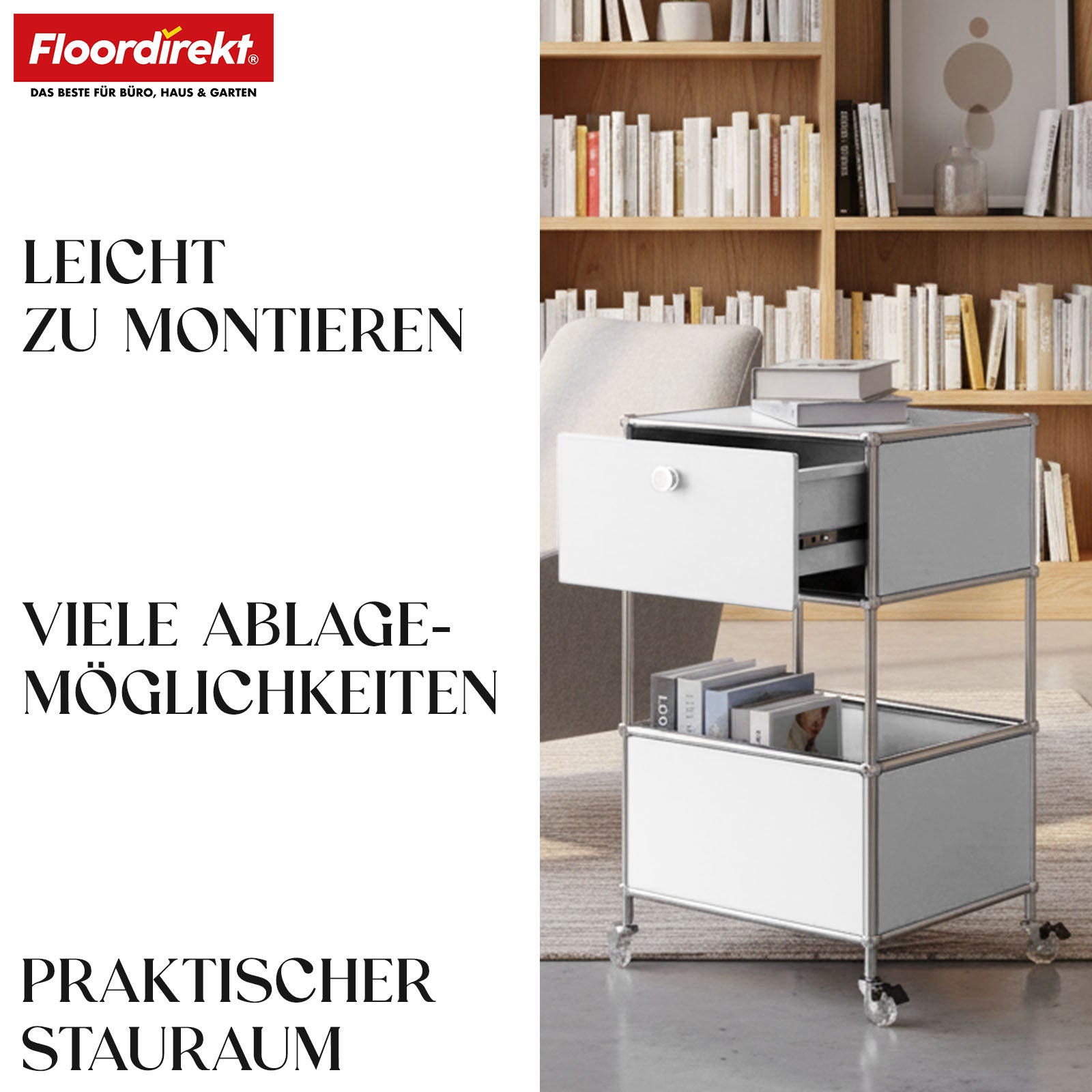 Metallreol | Concept Epure MK-145 | 3-etagers rullecontainer med skuffe og hylder | Fås i flere farver