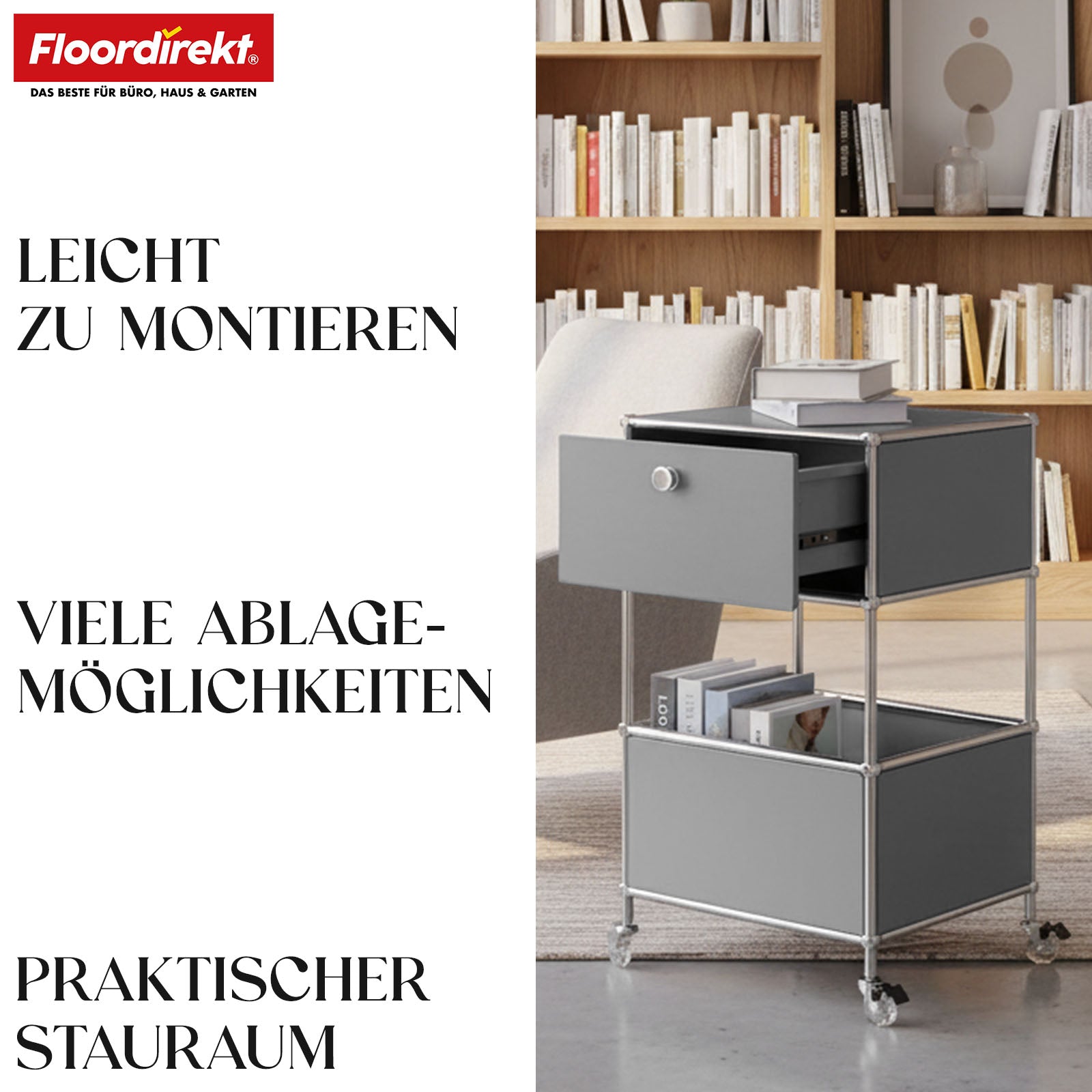 Metallreol | Concept Epure MK-145 | 3-etagers rullecontainer med skuffe og hylder | Fås i flere farver