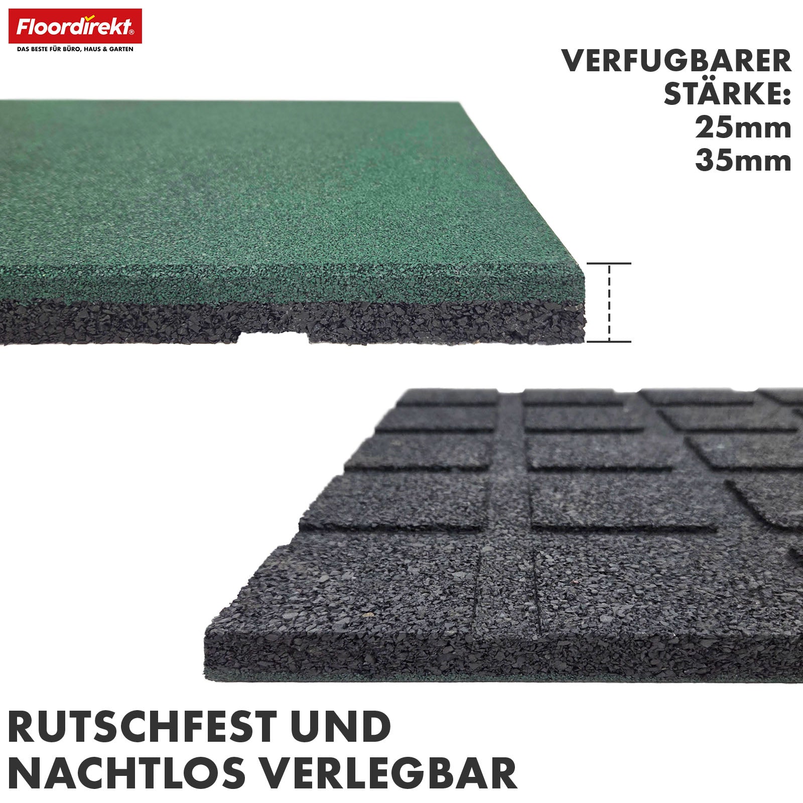Faldbeskyttelsesmåtte | Play Protect | Skridsikker, robust gummi-gulvbeskyttelse | Forskellige tykkelser og farver | 50 x 50 cm