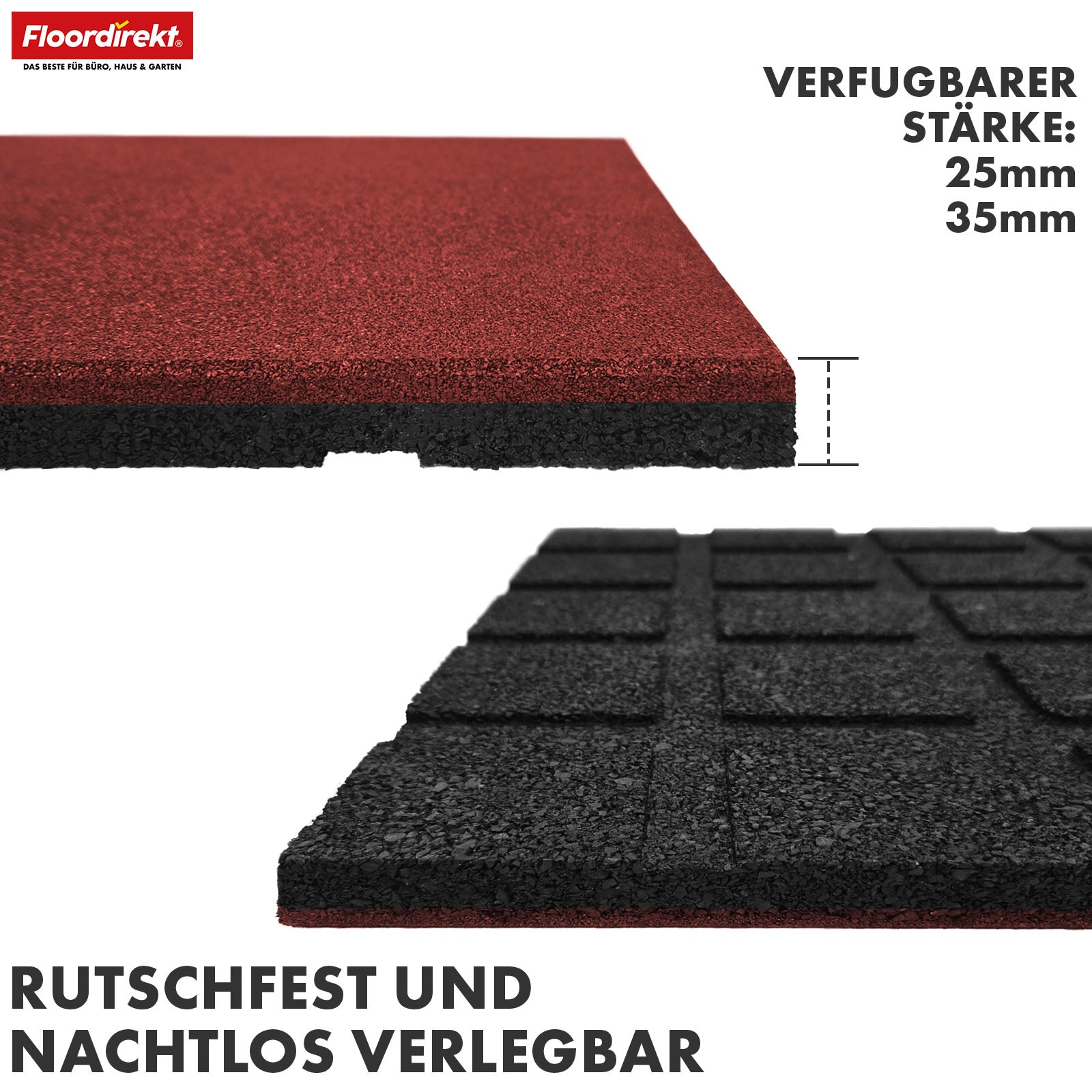 Faldbeskyttelsesmåtte | Play Protect | Skridsikker, robust gummi-gulvbeskyttelse | Forskellige tykkelser og farver | 50 x 50 cm