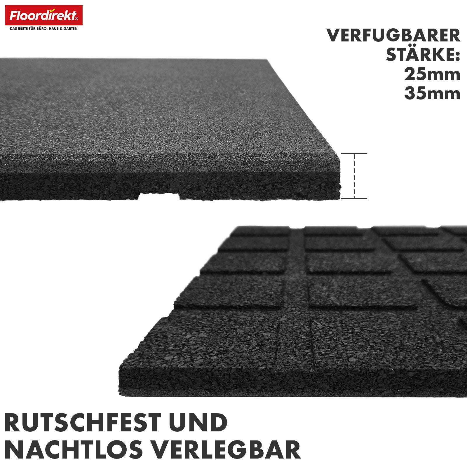 Faldbeskyttelsesmåtte | Play Protect | Skridsikker, robust gummi-gulvbeskyttelse | Forskellige tykkelser og farver | 50 x 50 cm