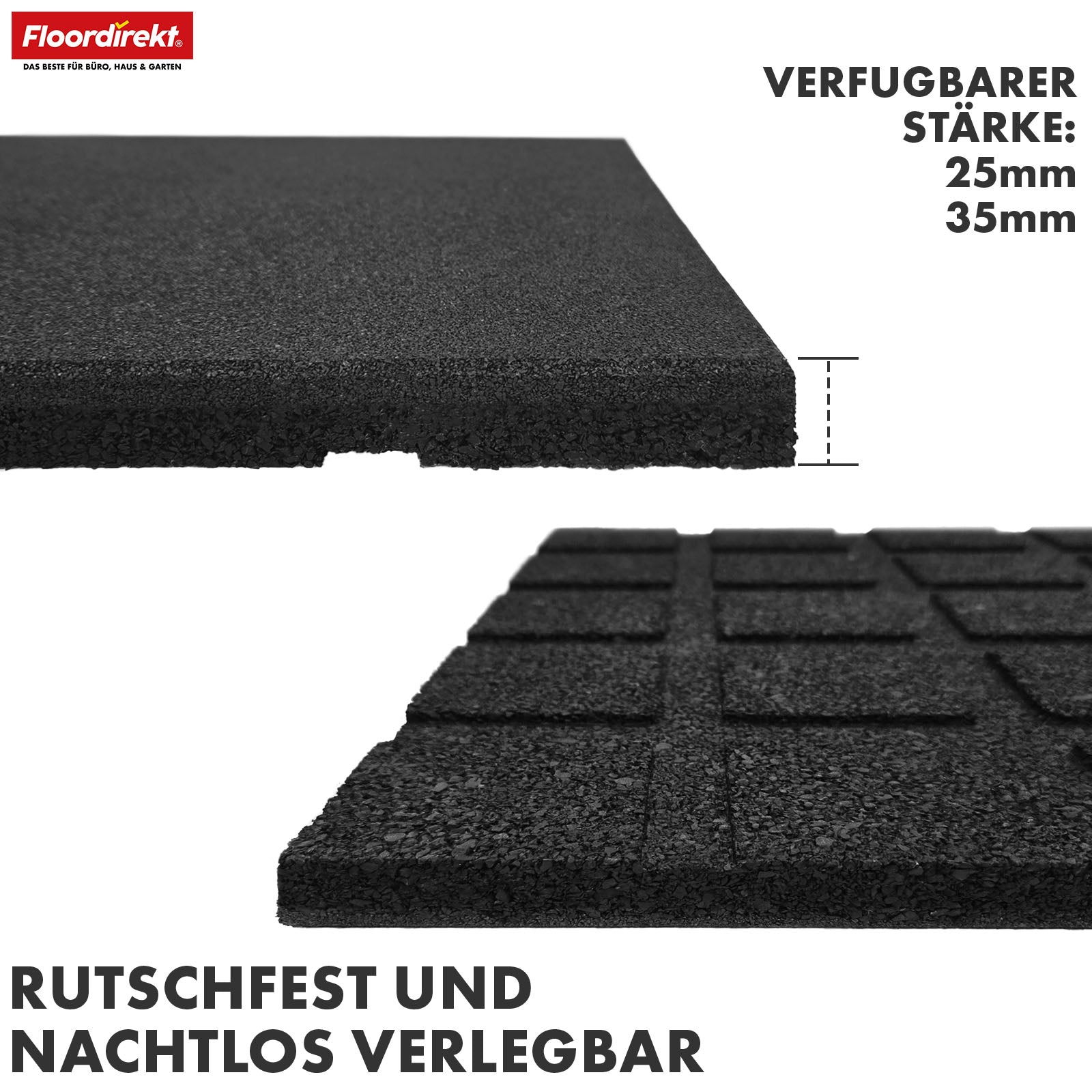 Faldbeskyttelsesmåtte | Play Protect | Skridsikker, robust gummi-gulvbeskyttelse | Forskellige tykkelser og farver | 50 x 50 cm