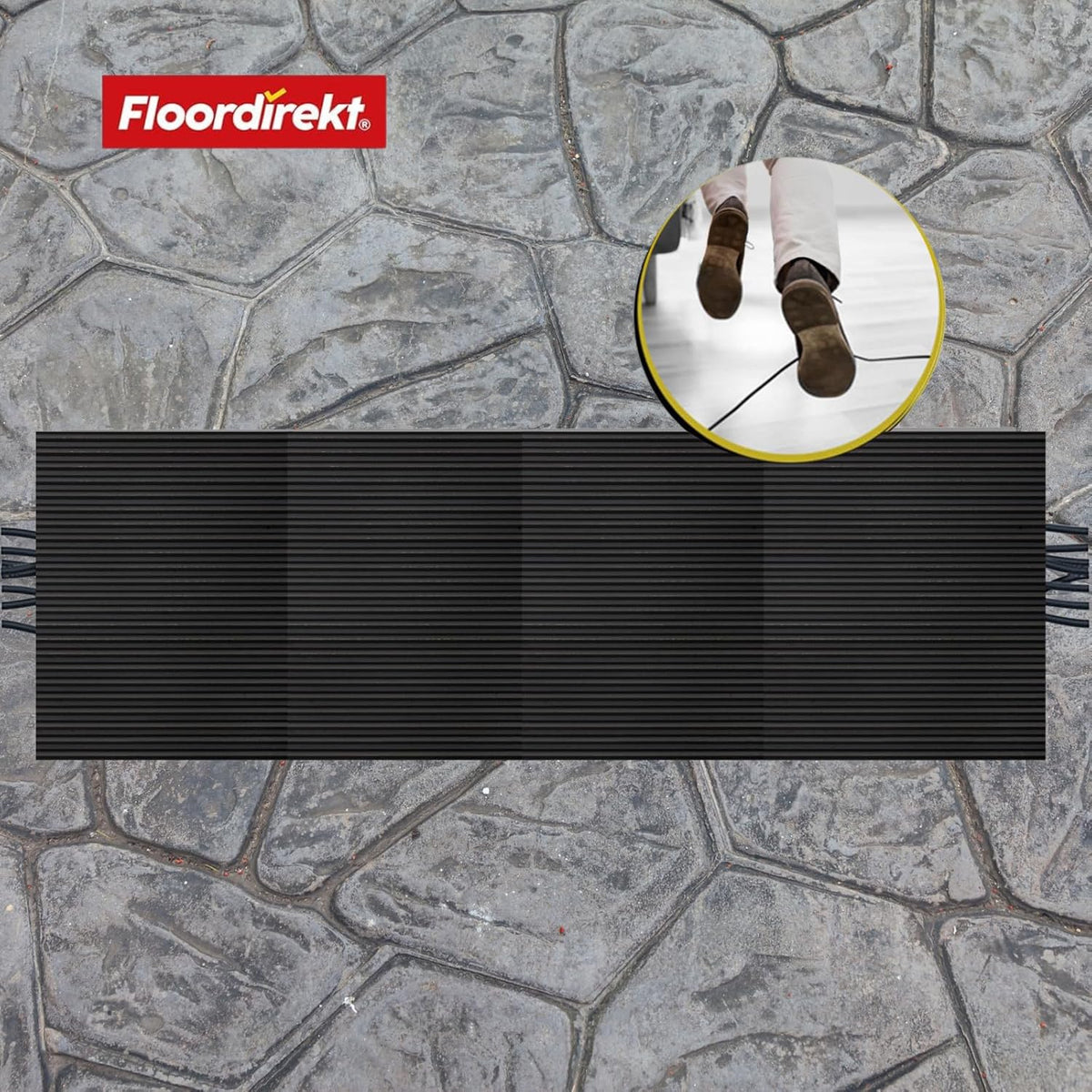 Kabelbeskyttelsesmåtte af gummi | Fin ribbet | Skridsikker, 3 mm tykkelse | Ideel kabelbro til arrangementer og events