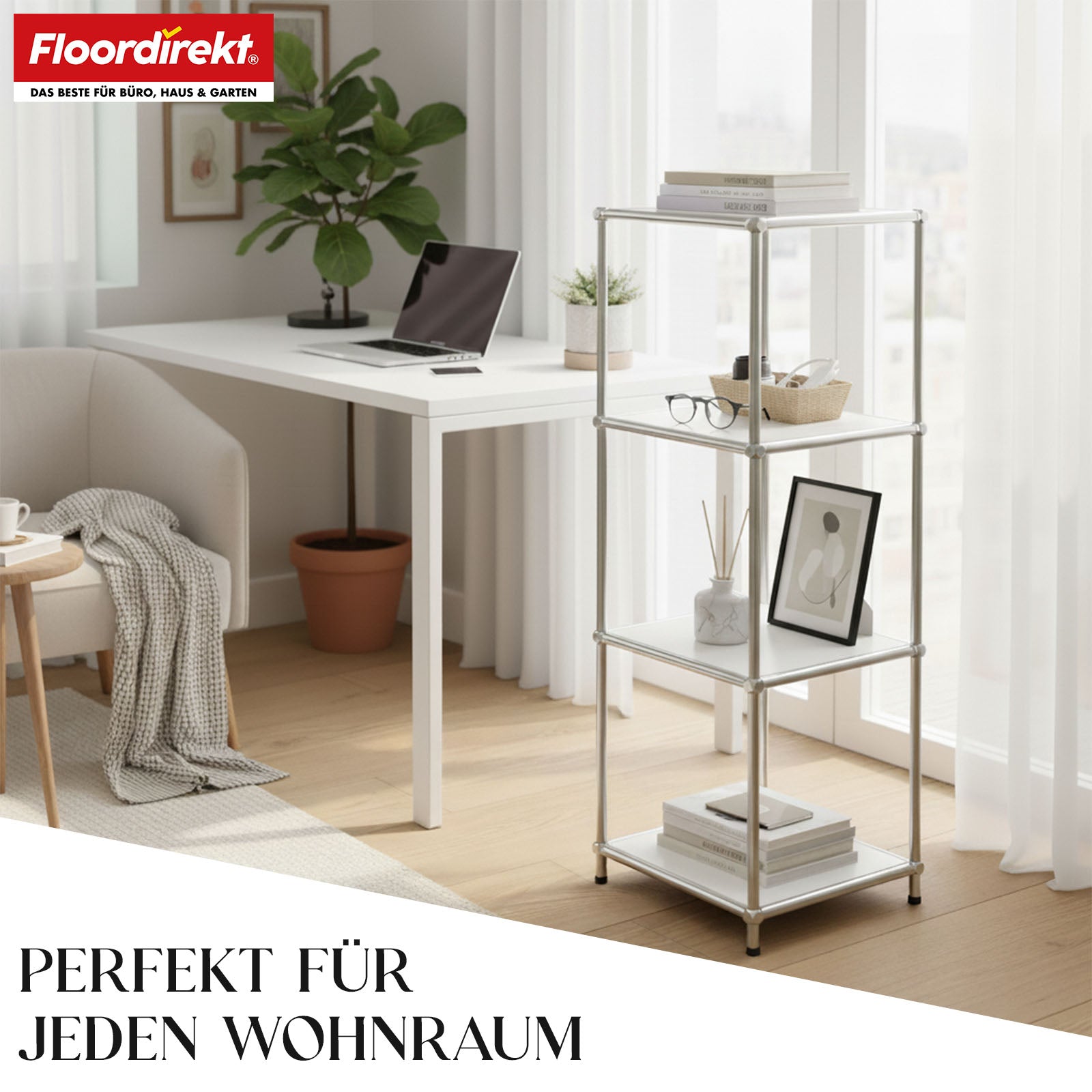 Metallreol | Concept Epure MK-005 | 4-etagers reol med åbne hylder | Fås i flere farver