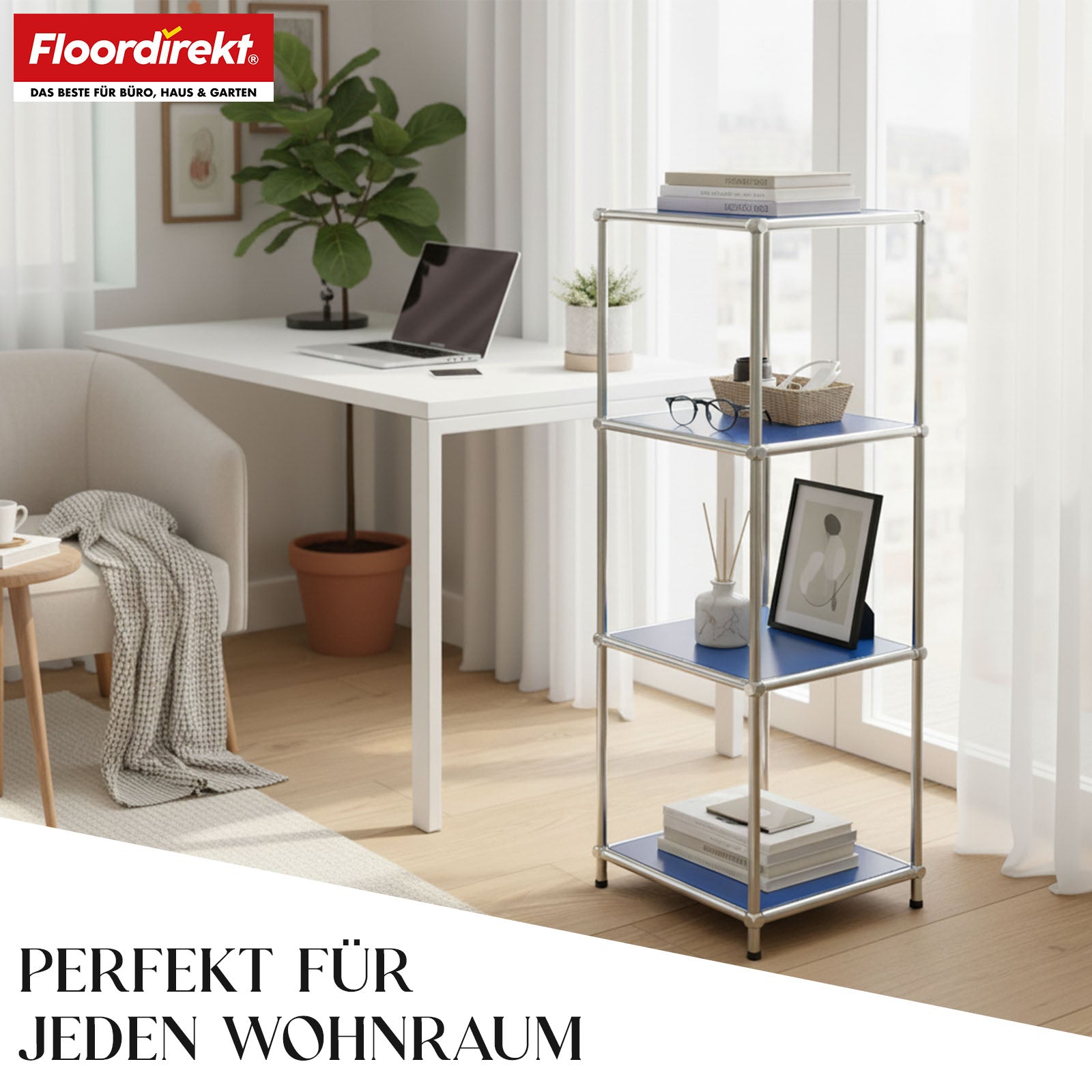 Metallreol | Concept Epure MK-005 | 4-etagers reol med åbne hylder | Fås i flere farver