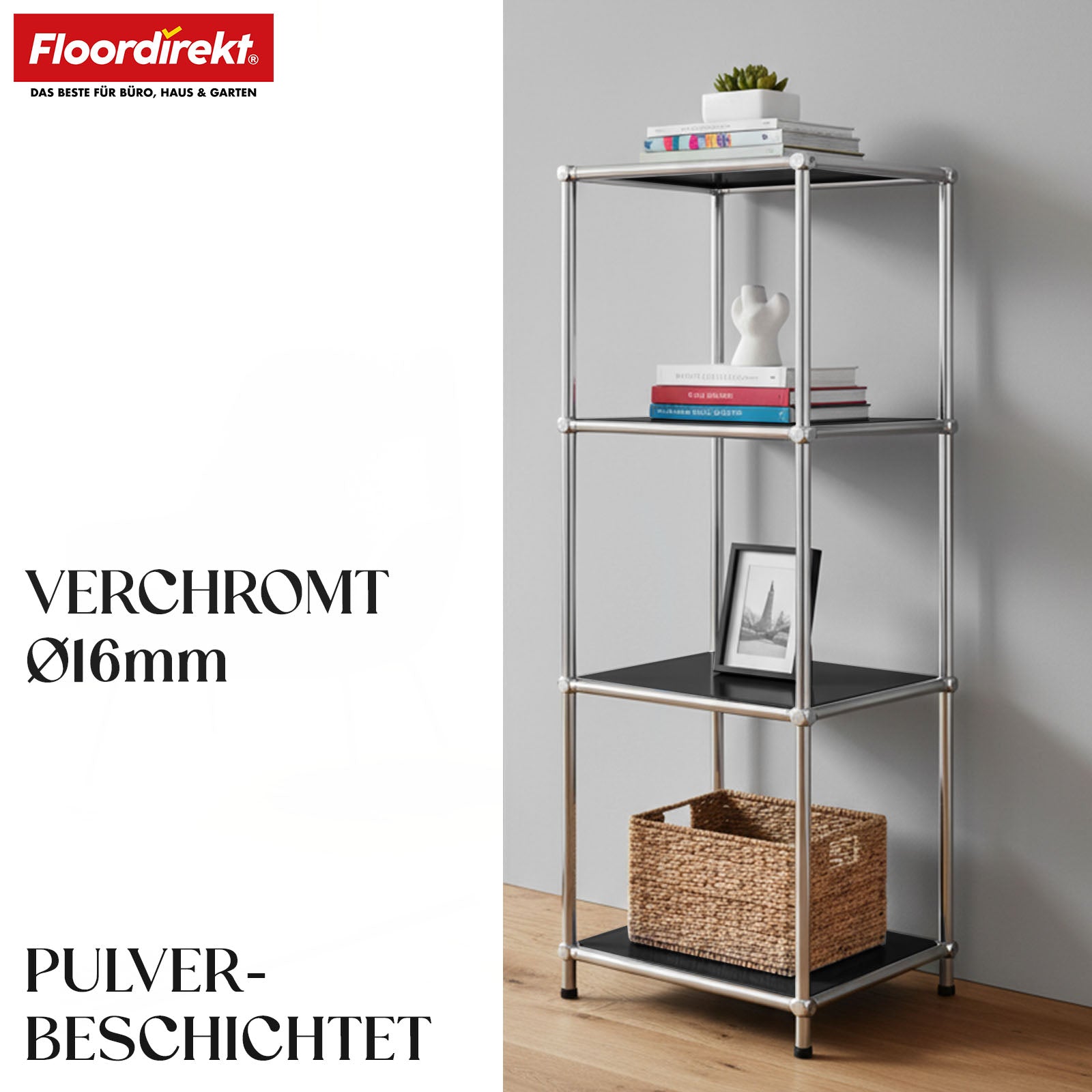 Metallreol | Concept Epure MK-005 | 4-etagers reol med åbne hylder | Fås i flere farver