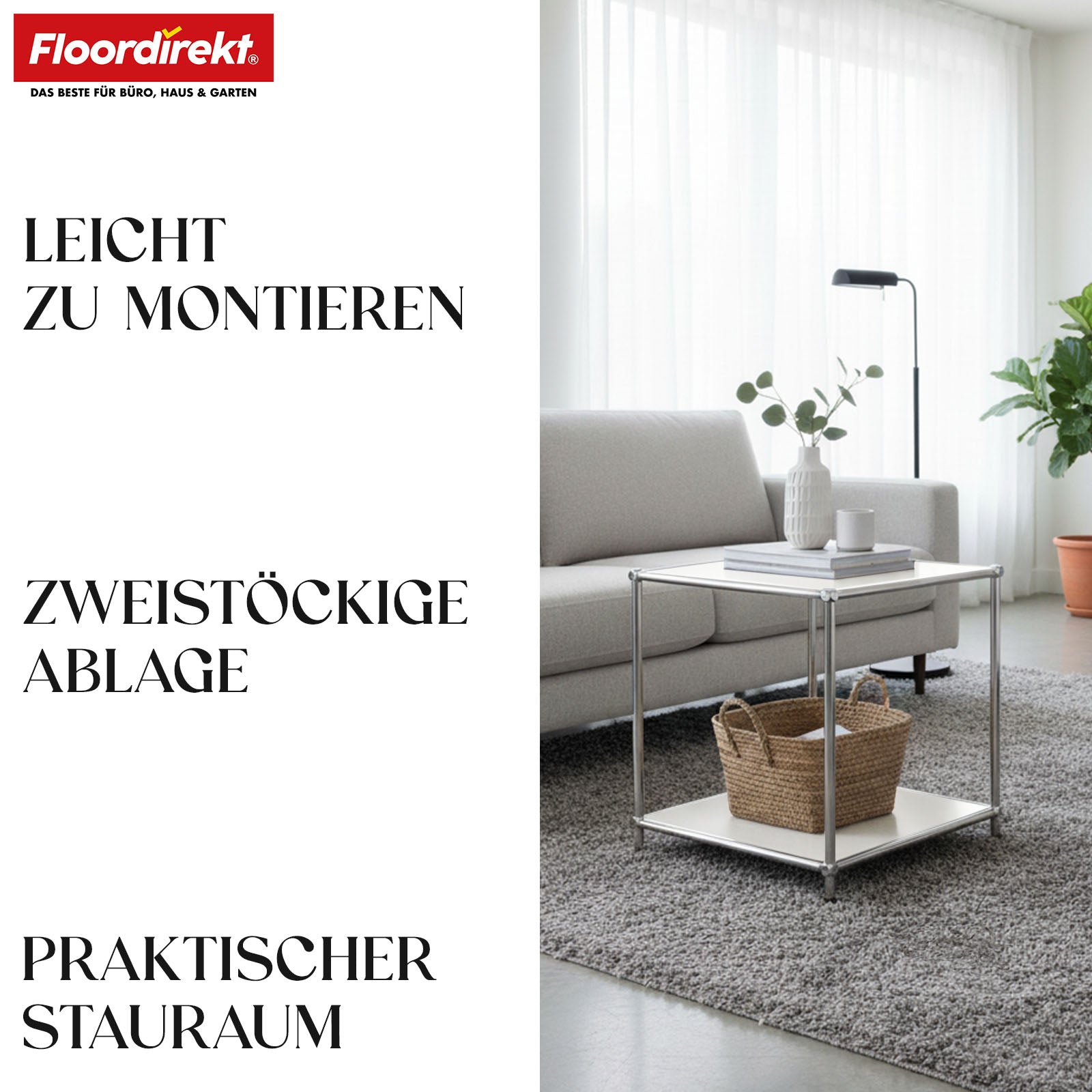 Metallreol | Concept Epure MK-012 | Åben side- og opbevaringsreol med 2 hylder | Fås i flere farver