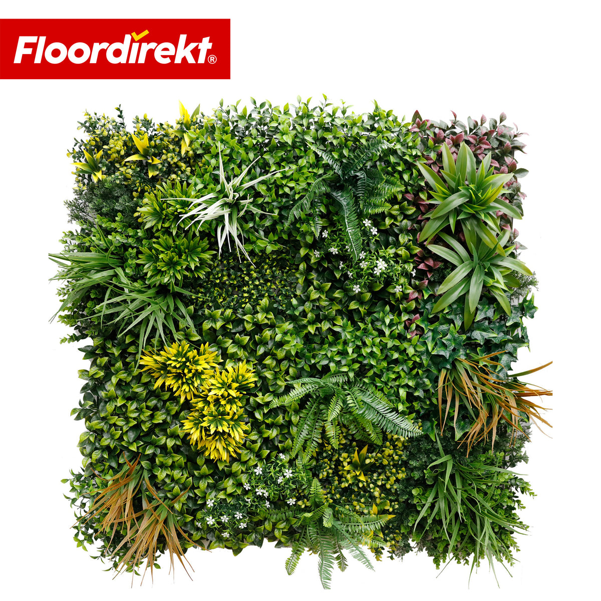 Plantevæg | Spring Garden | Naturtro, vedligeholdelsesfrit grønpanel | Solbestandig & udvidelig med klik-system | 100 × 100 cm