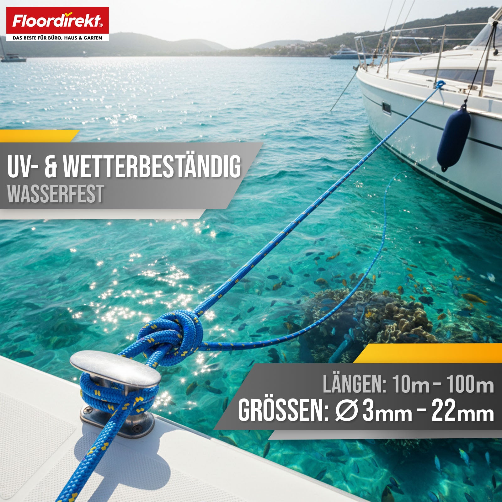 Polypropylen reb | K2 | Rivfast, UV-bestandigt og flydende universalreb | Fås i mange farver, tykkelser og længder