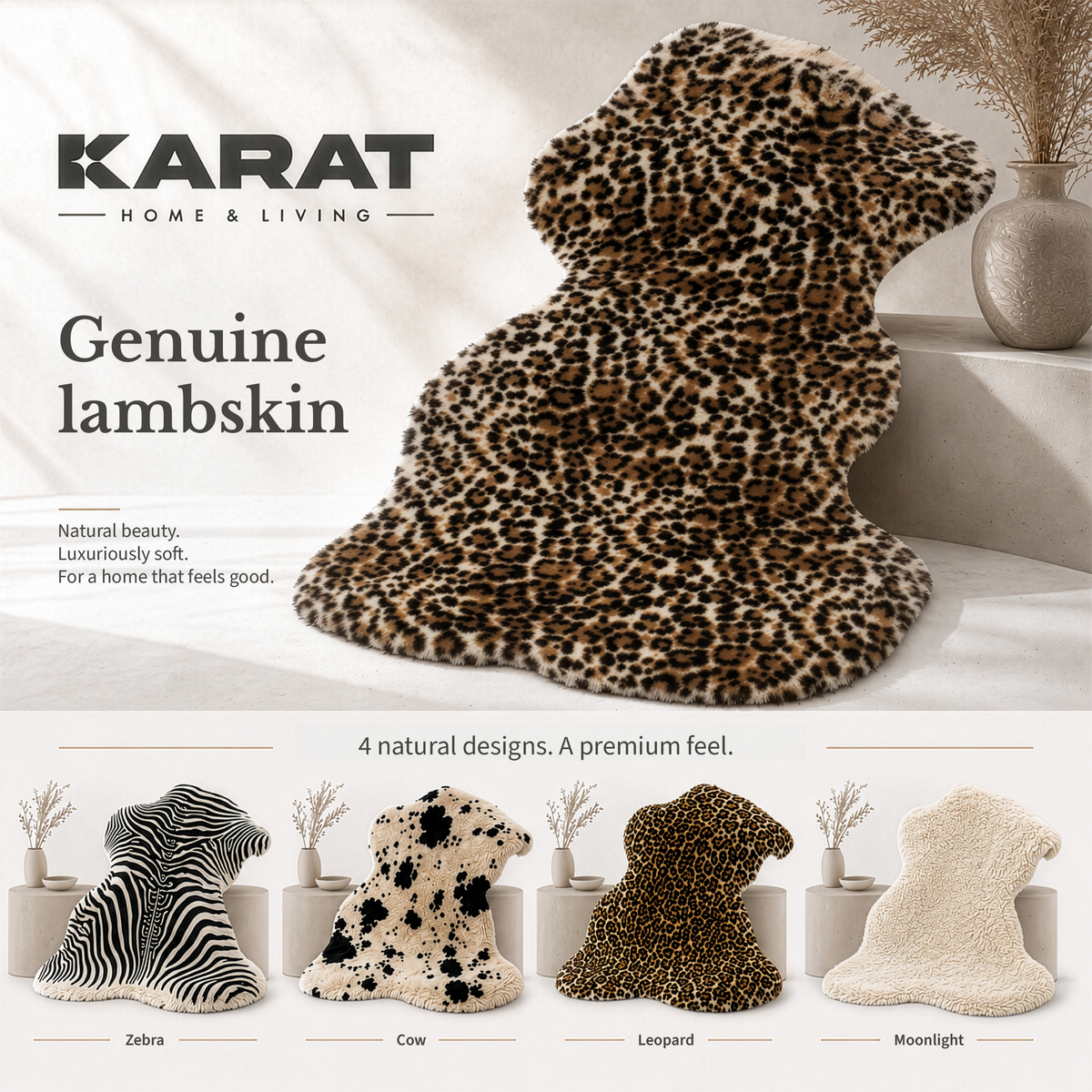 Design lammeskind | Audrey | Ægte lammeskind af 100 % fåreuld | Blødt & Naturligt