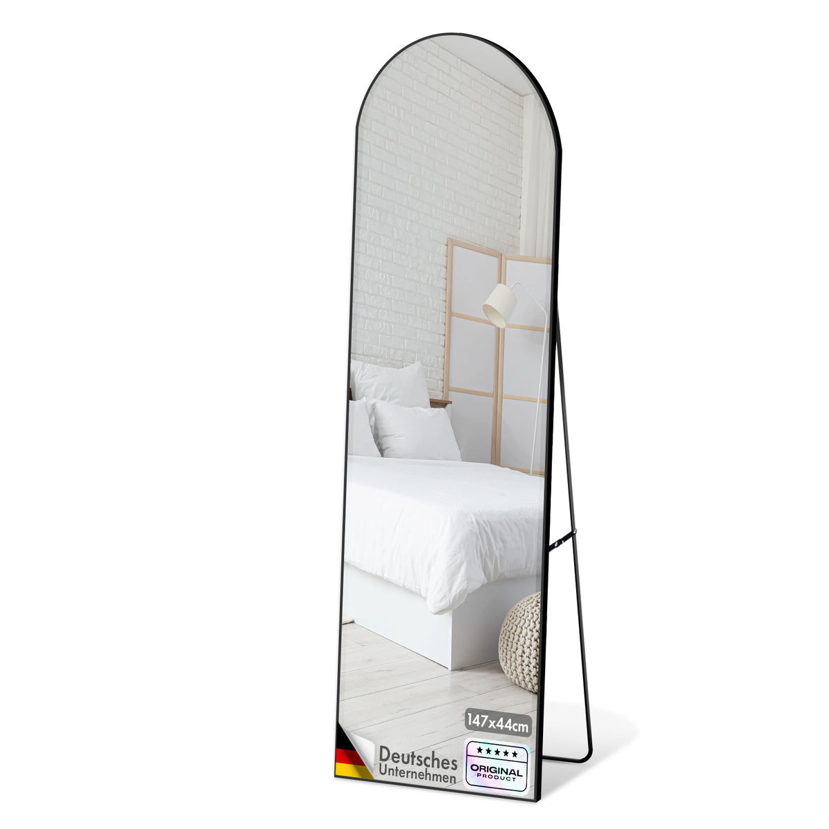 Helkropsspejl | Madison | Sort buet aluminiumsramme | Fritstående og vægmontering