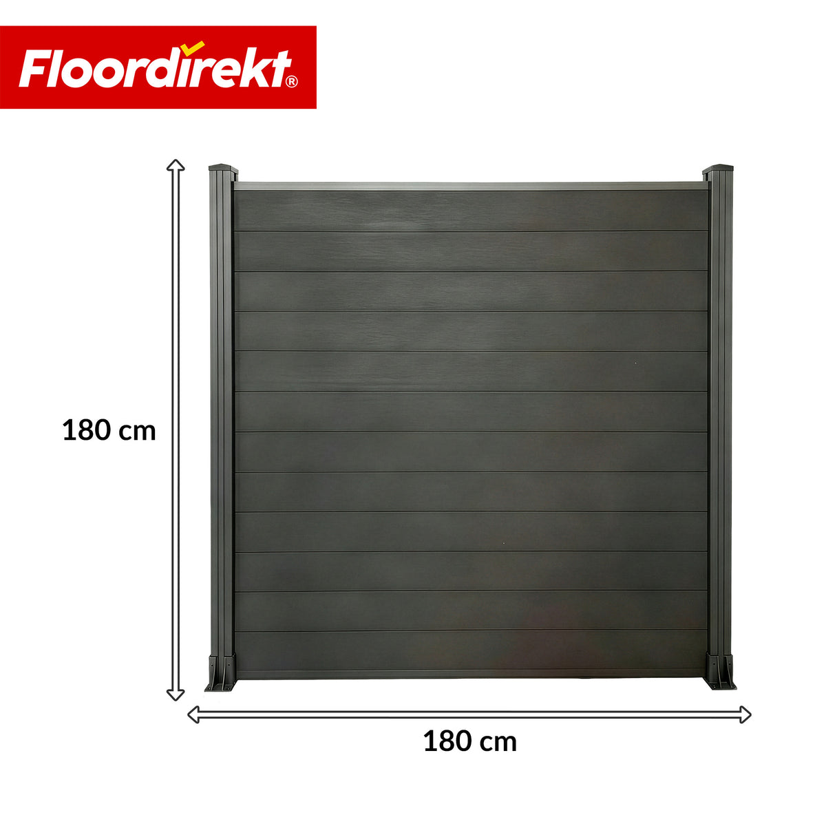 WPC-afskærmningshegn | Ponza | 180 x 180 cm | Moderne læ- og afskærmning i sort med aluminiumstolper