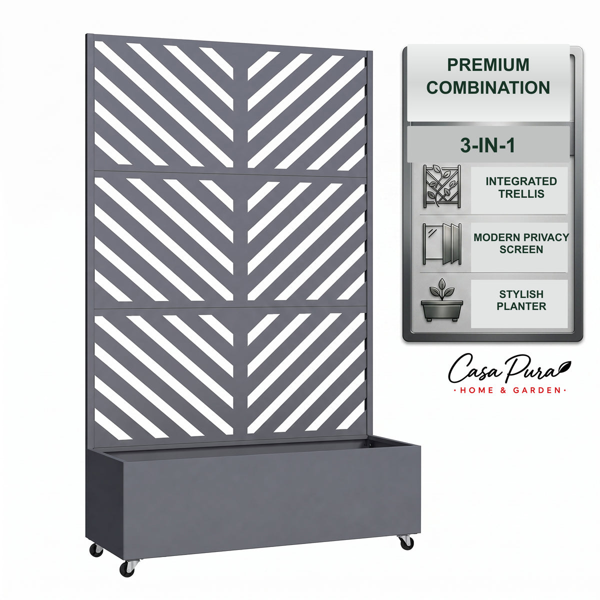 Plantekasse med espalier | Floris | Mobil afskærmning i galvaniseret stål | 119,5 × 40,6 × 185,5 cm