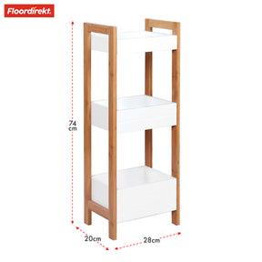 Bambus badeværelseshylde | Texas | 3-lags hylde med hvidt design og bambusben