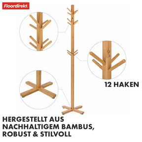 Bambus knagerække | Oregon | 12 kroge, pladsbesparende design, miljøvenlig