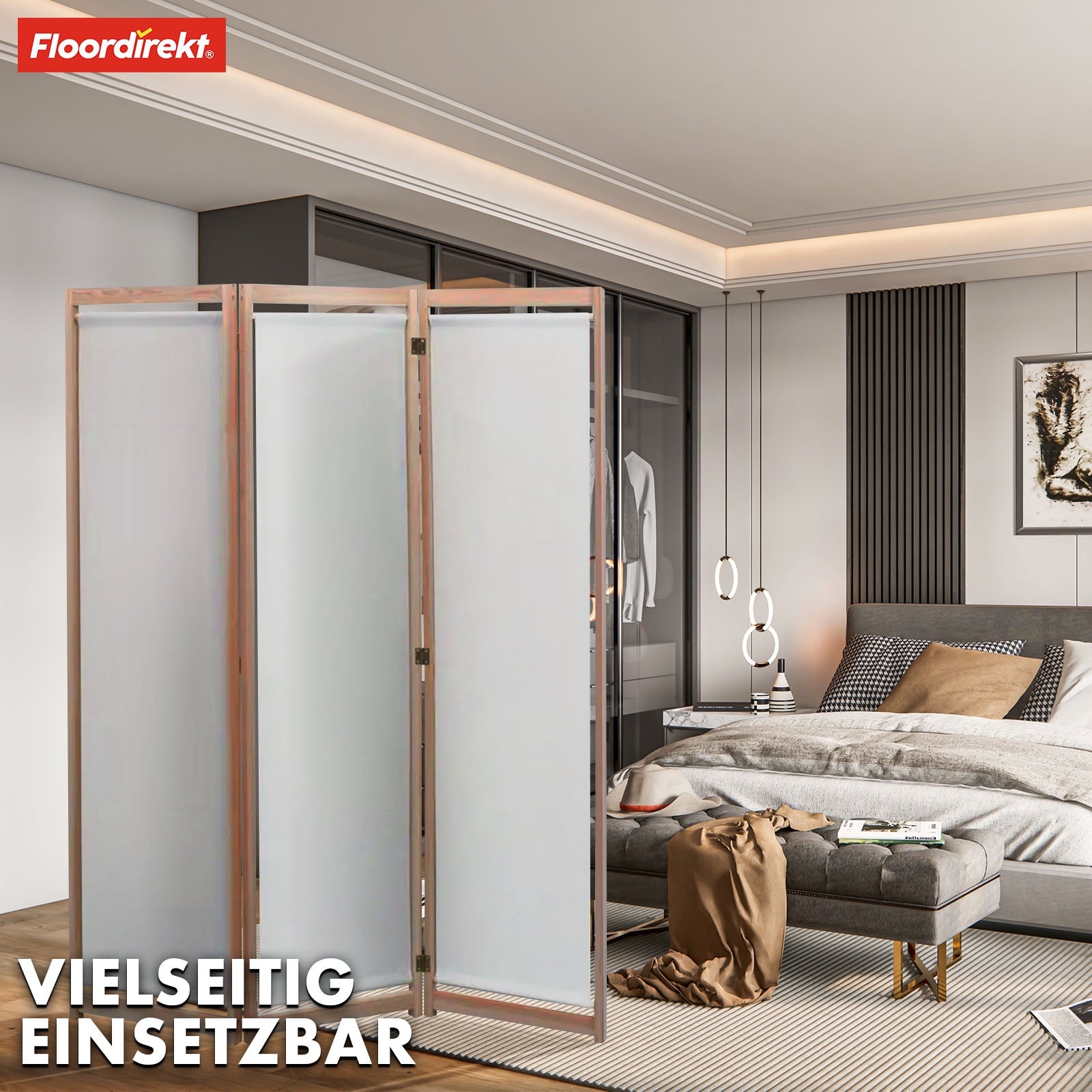 Bamboo partition | Tennessee | 3-part, flexible room divider made of bamboo and fabric