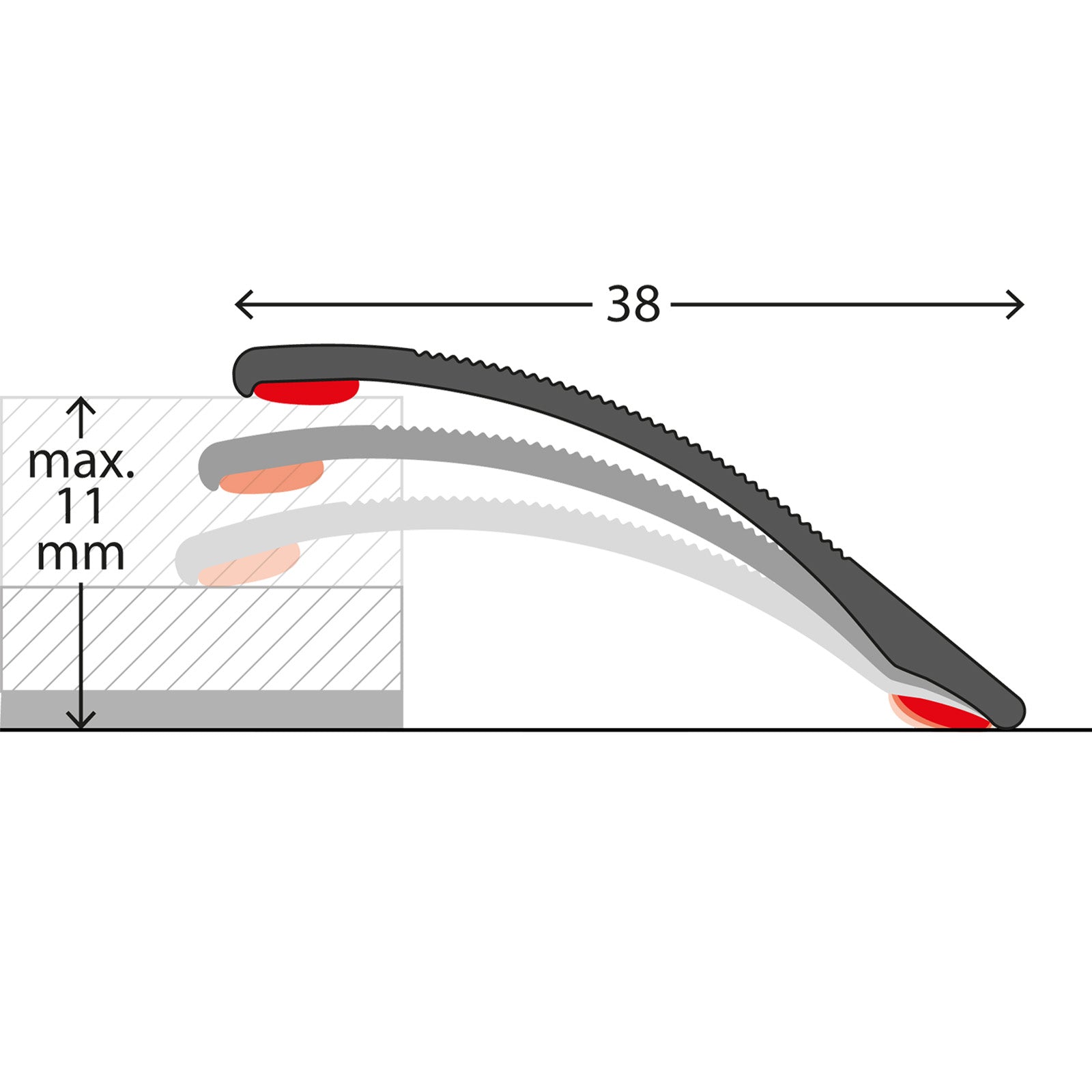 Ramp Transition Profile | Aluminum | Heights up to 11 mm | Self-adhesive | 38 mm