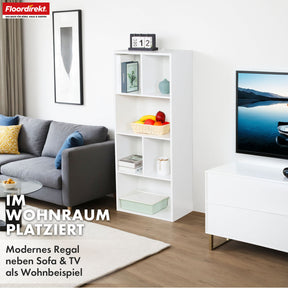 Bogreol | California | Moderne, pladsbesparende MDF-hylde med vippebeskyttelse i hvid 4-8 åbne rum
