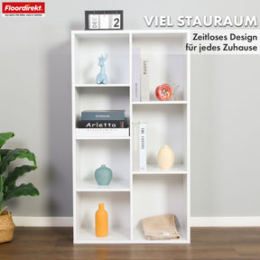 Bogreol | California | Moderne, pladsbesparende MDF-hylde med vippebeskyttelse i hvid 4-8 åbne rum