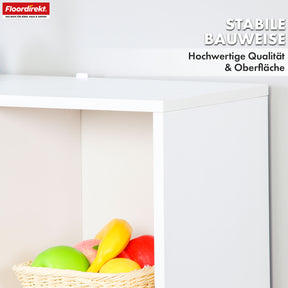 Bogreol | California | Moderne, pladsbesparende MDF-hylde med vippebeskyttelse i hvid 4-8 åbne rum