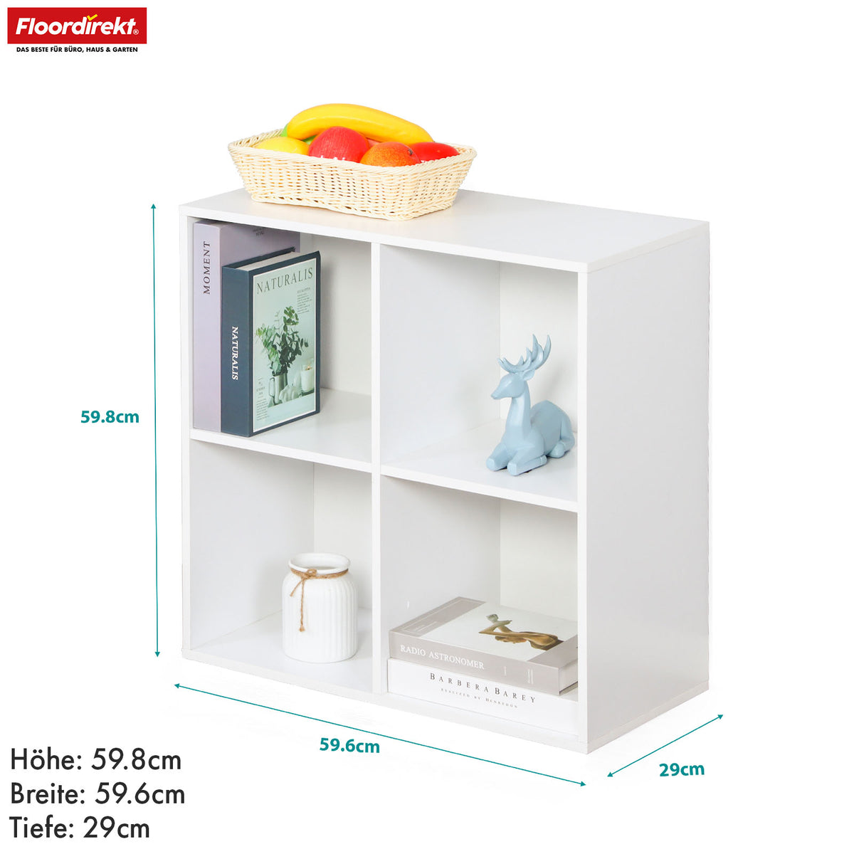 Bogreol | California | Moderne, pladsbesparende MDF-hylde med vippebeskyttelse i hvid 4-8 åbne rum