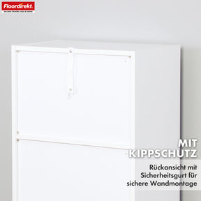Bogreol | California | Moderne, pladsbesparende MDF-hylde med vippebeskyttelse i hvid 4-8 åbne rum