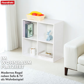 Bogreol | California | Moderne, pladsbesparende MDF-hylde med vippebeskyttelse i hvid 4-8 åbne rum