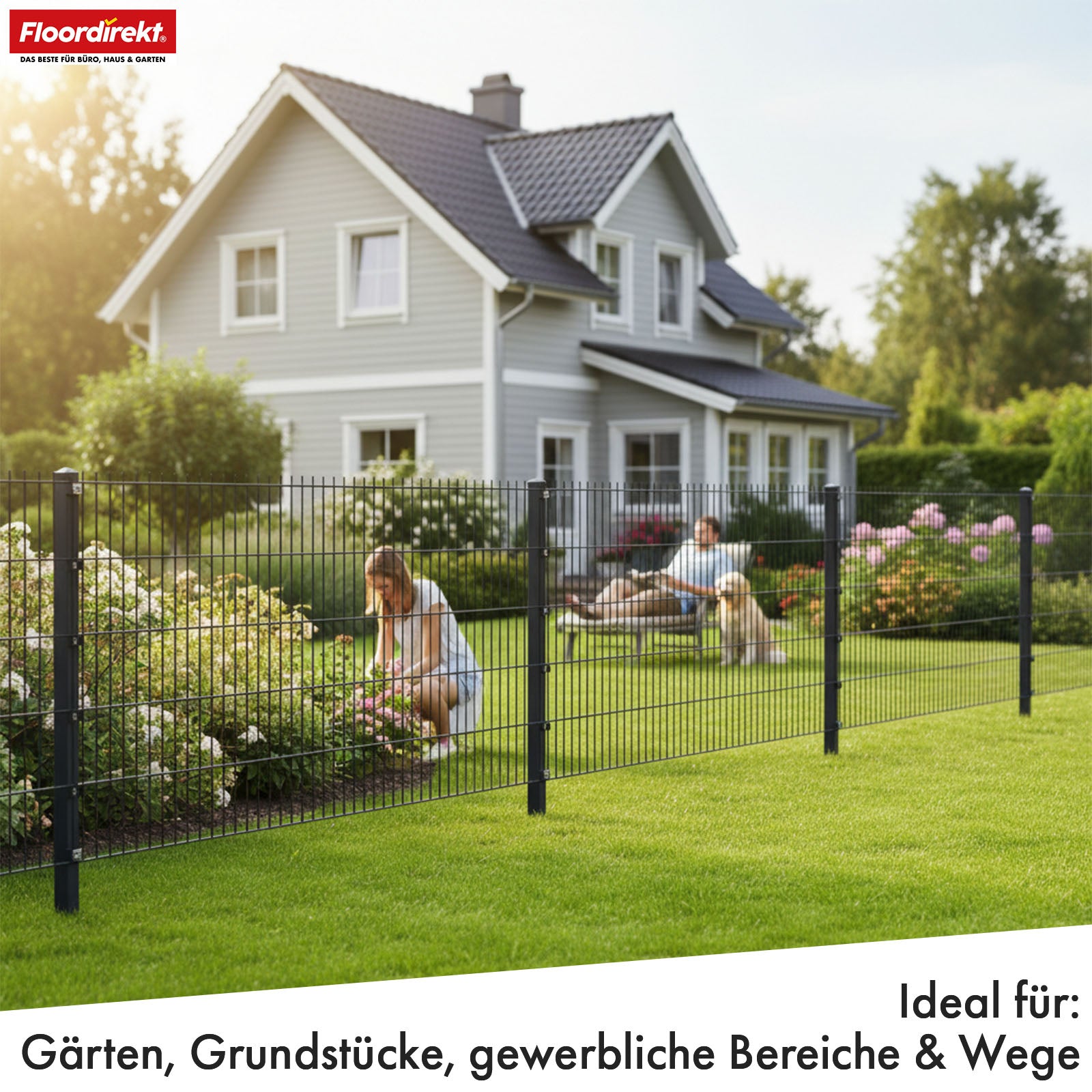 Dobbeltstangshegn | LIMES | Antracit stålhegn komplet sæt med stolper til have, indkørsel & erhvervsområder | Fås i forskellige højder & længder