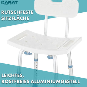 Badetaburet | Jonah | Højdejusterbar med ryglæn | Ergonomisk badestol til bad og brusebad, skridsikker og stabil, bærende op til 137 kg