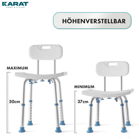 Badetaburet | Jonah | Højdejusterbar med ryglæn | Ergonomisk badestol til bad og brusebad, skridsikker og stabil, bærende op til 137 kg