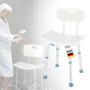 Badetaburet | Jonah | Højdejusterbar med ryglæn | Ergonomisk badestol til bad og brusebad, skridsikker og stabil, bærende op til 137 kg