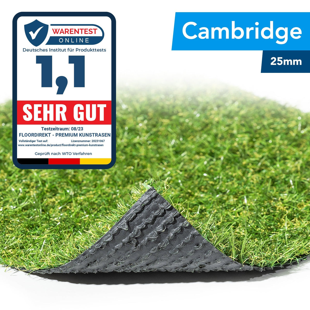 ✂ Kunstgræsbane | Cambridge | Pilehøjde: 25 mm | Vægt: 1500 g/m²