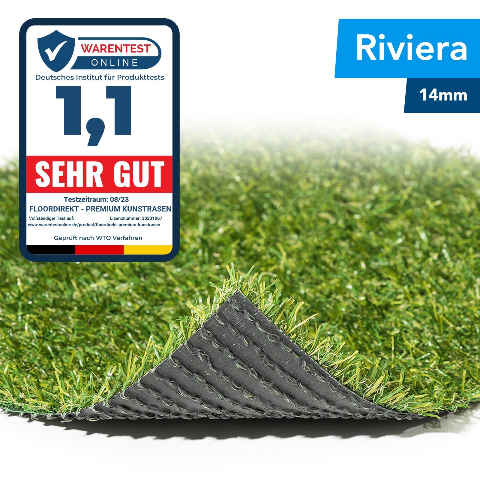 ✂ Kunstgræs | Riviera | Pilehøjde: 14 Mm | Vægt: 1300 g/m²