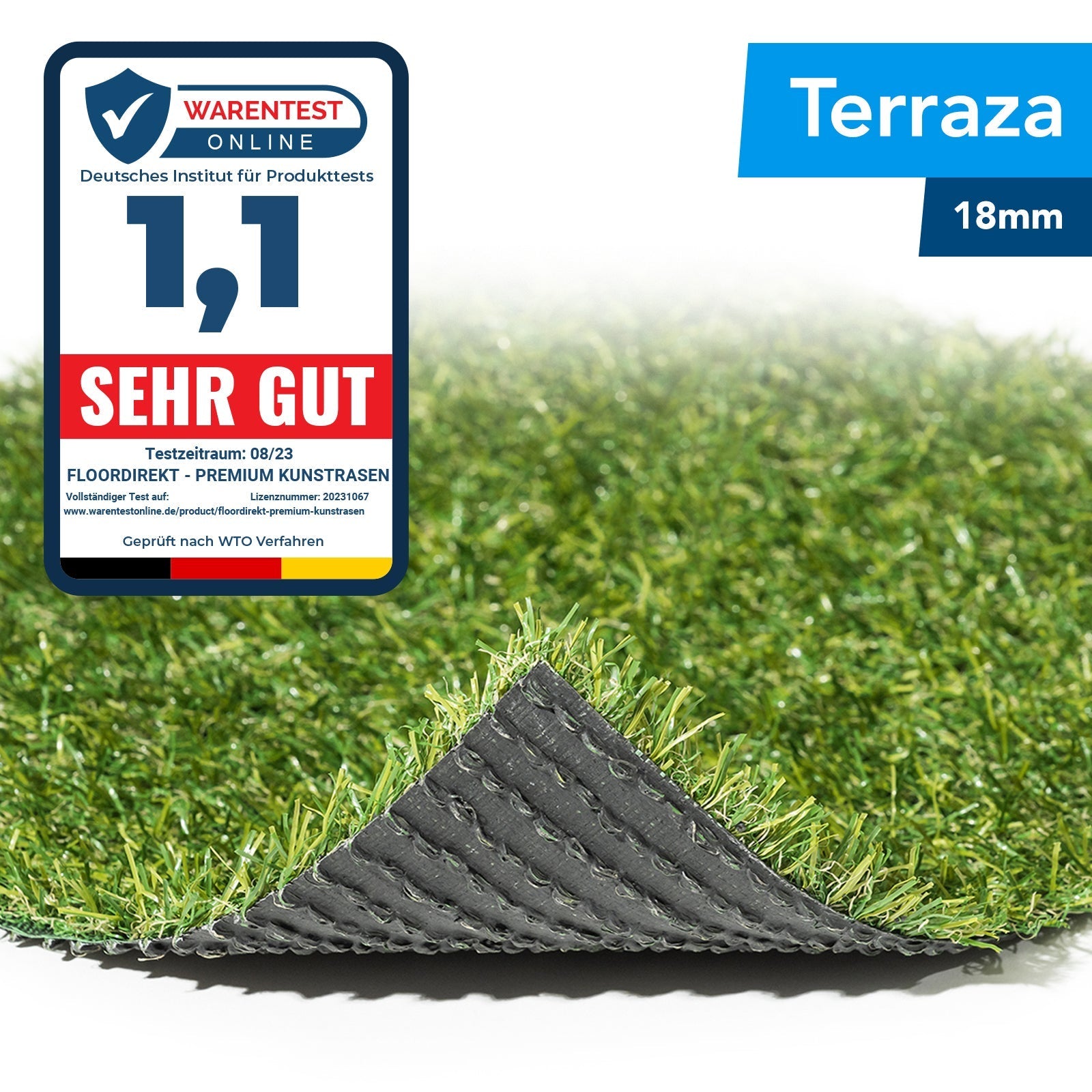 ✂ Kunstgræstørv | Terraza | Pilehøjde: 18 mm | Vægt: 1400 g/m²