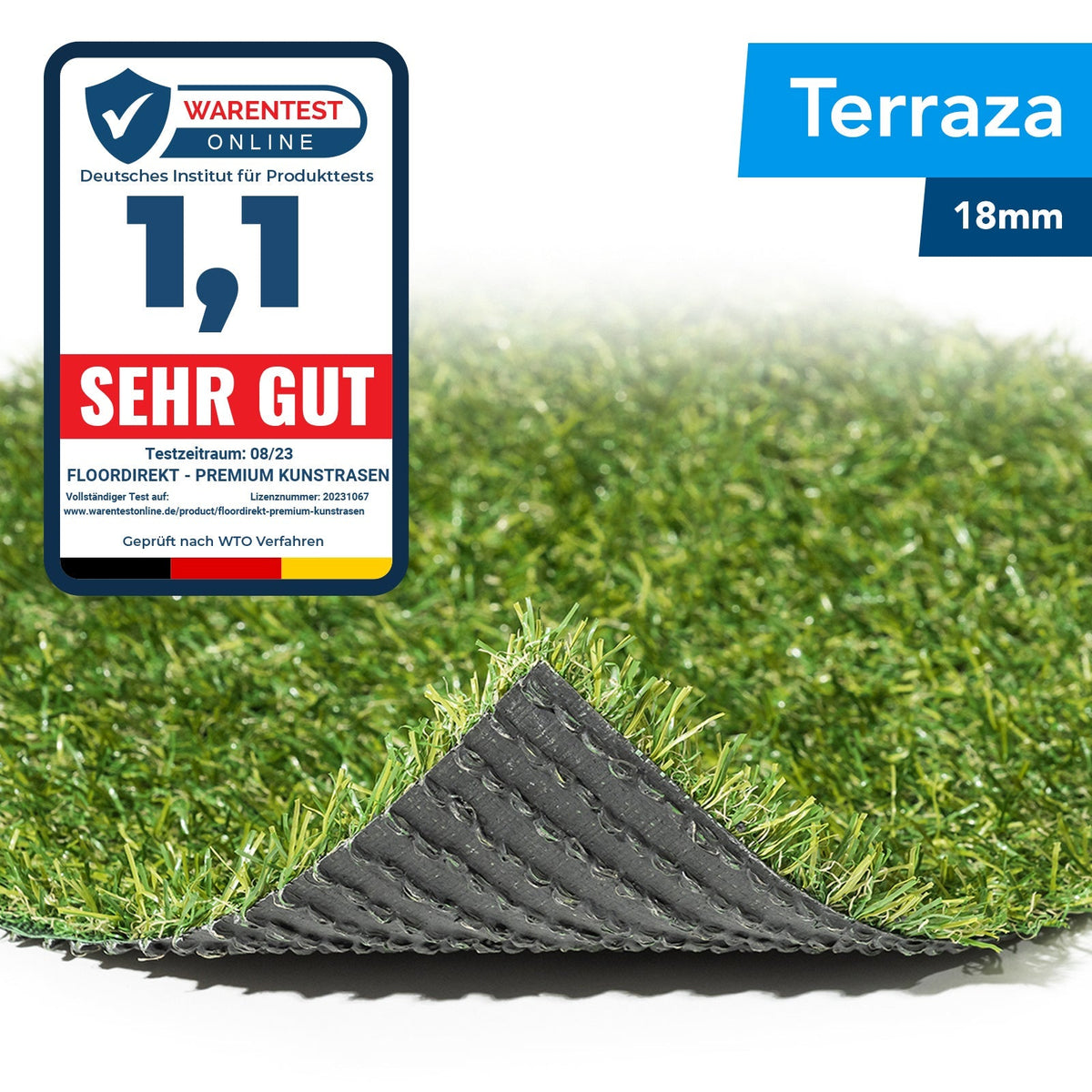 ✂ Kunstgræstørv | Terraza | Pilehøjde: 18 mm | Vægt: 1400 g/m²