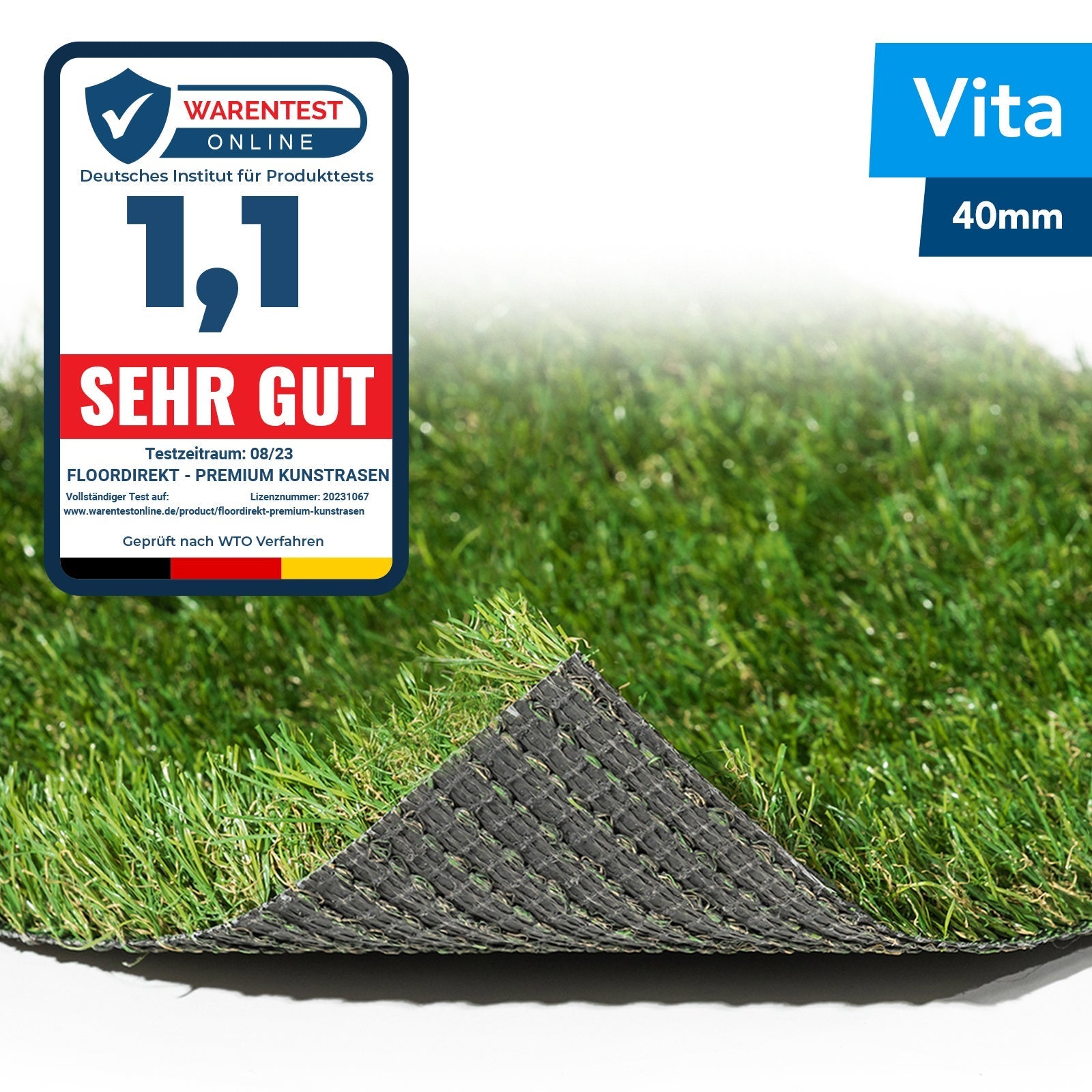 ✂ Kunstgræsplæne | Vita | Pilehøjde: 40 mm | Vægt: 2400 g/m²