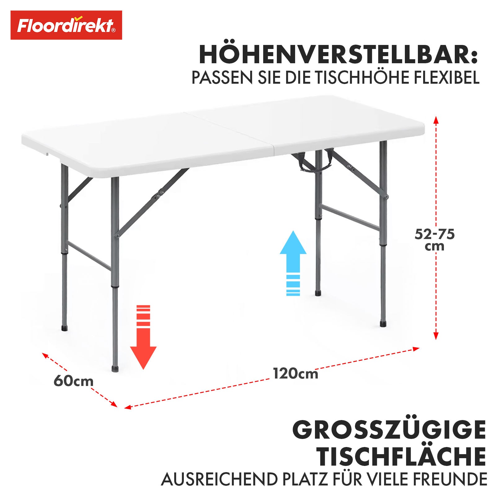 Klapbord | Fukui | Vejrbestandigt, stabilt og mobilt til indendørs og udendørs brug | 120 x 60 cm