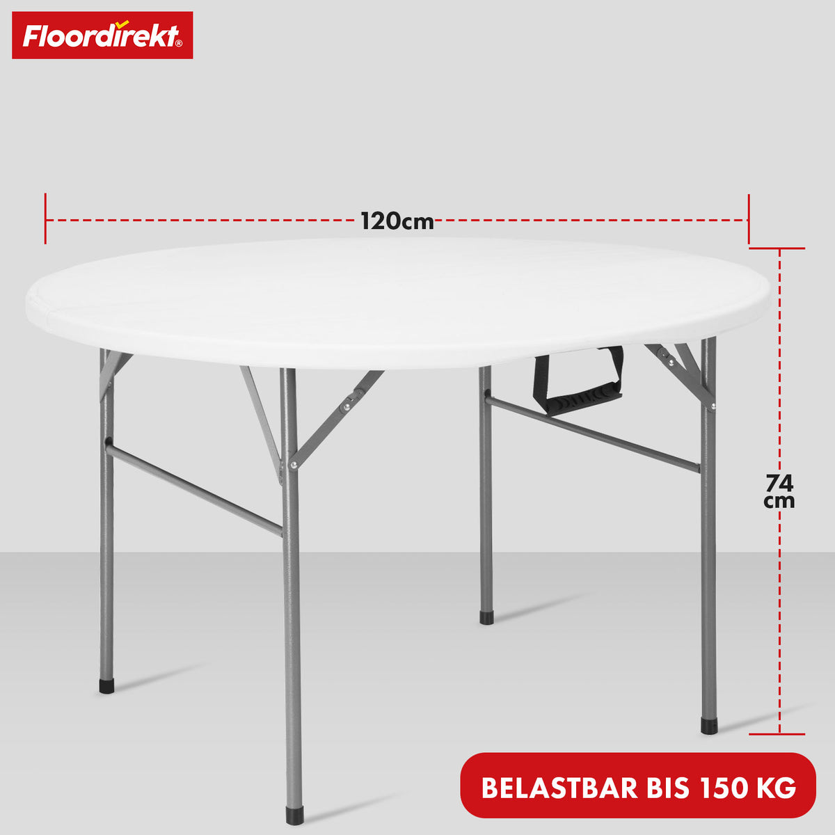 Klapbord | Shiga | Rundt hvidt havebord | Sammenklappeligt med bærehåndtag | 120 cm i diameter