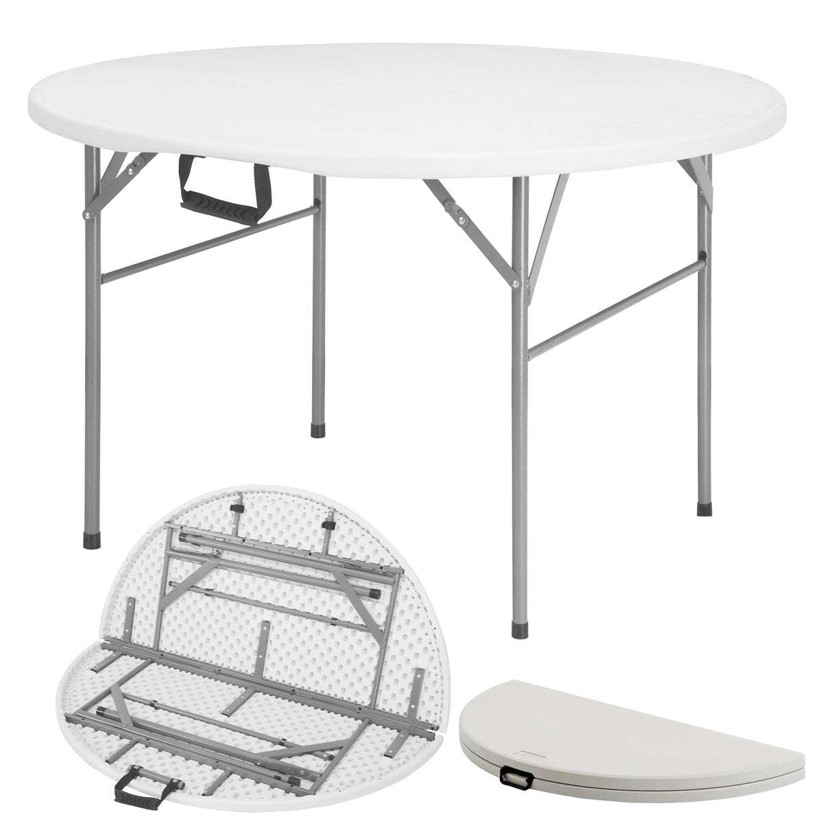 Klapbord | Shiga | Rundt hvidt havebord | Sammenklappeligt med bærehåndtag | 120 cm i diameter