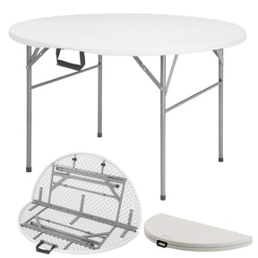 Klapbord | Shiga | Rundt hvidt havebord | Sammenklappeligt med bærehåndtag | 120 cm i diameter