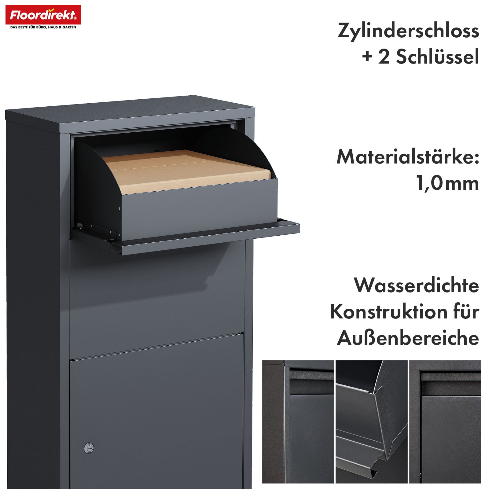 Pakkeboks | Clement | Praktisk pakkeboks med klapsystem og lås | Vejrbestandig og nem at montere