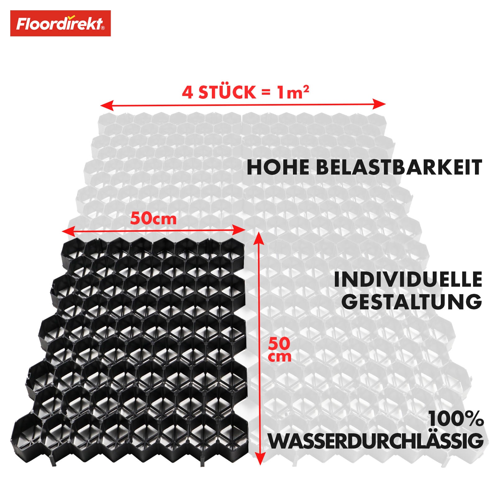 Gitter | Paddock-plade til jordforstærkning | Slidstærkt materiale | Fås i to farvevarianter | 50 x 50 cm