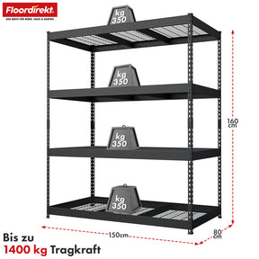 Heavy-duty reoler | Yukon Rivet | Stålreoler med nethylder | 250-350 kg belastningskapacitet pr. hylde | Forskellige størrelser og farver