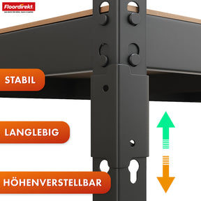 Heavy-duty reol | Rhino | Opbevaringsreol med 5 hylder | 1050 kg belastningskapacitet | Innovativt plug-in system | I forskellige farver og størrelser