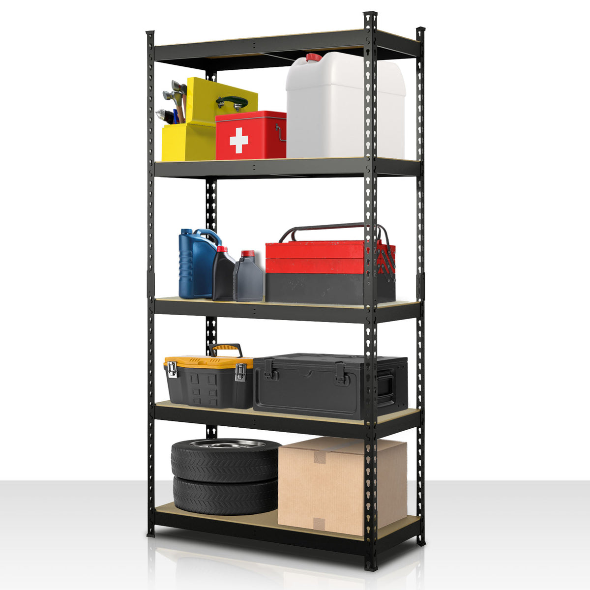 Heavy-duty reol | Rhino | Opbevaringsreol med 5 hylder | 1050 kg belastningskapacitet | Innovativt plug-in system | I forskellige farver og størrelser