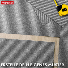Tæppefliser | Bern | 50 x 50 cm | Selvlæggende med stribet design | I antracit, grå & beige til erhverv og private hjem