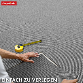 Tæppefliser | Bern | 50 x 50 cm | Selvlæggende med stribet design | I antracit, grå & beige til erhverv og private hjem